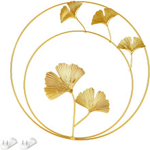 Elegant Metal Wall Art, Home Ginkgo Accent Golden Leaf with Smooth 3D Lines, Fade and Stain Resistant for Bedroom, Living Room Decor