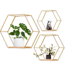 Wood Partition Storage Shelves, Hexagonal Floating Shelves Contemporary Theme For Living Room And Office, Rustic Floating Wall Shelves (3)