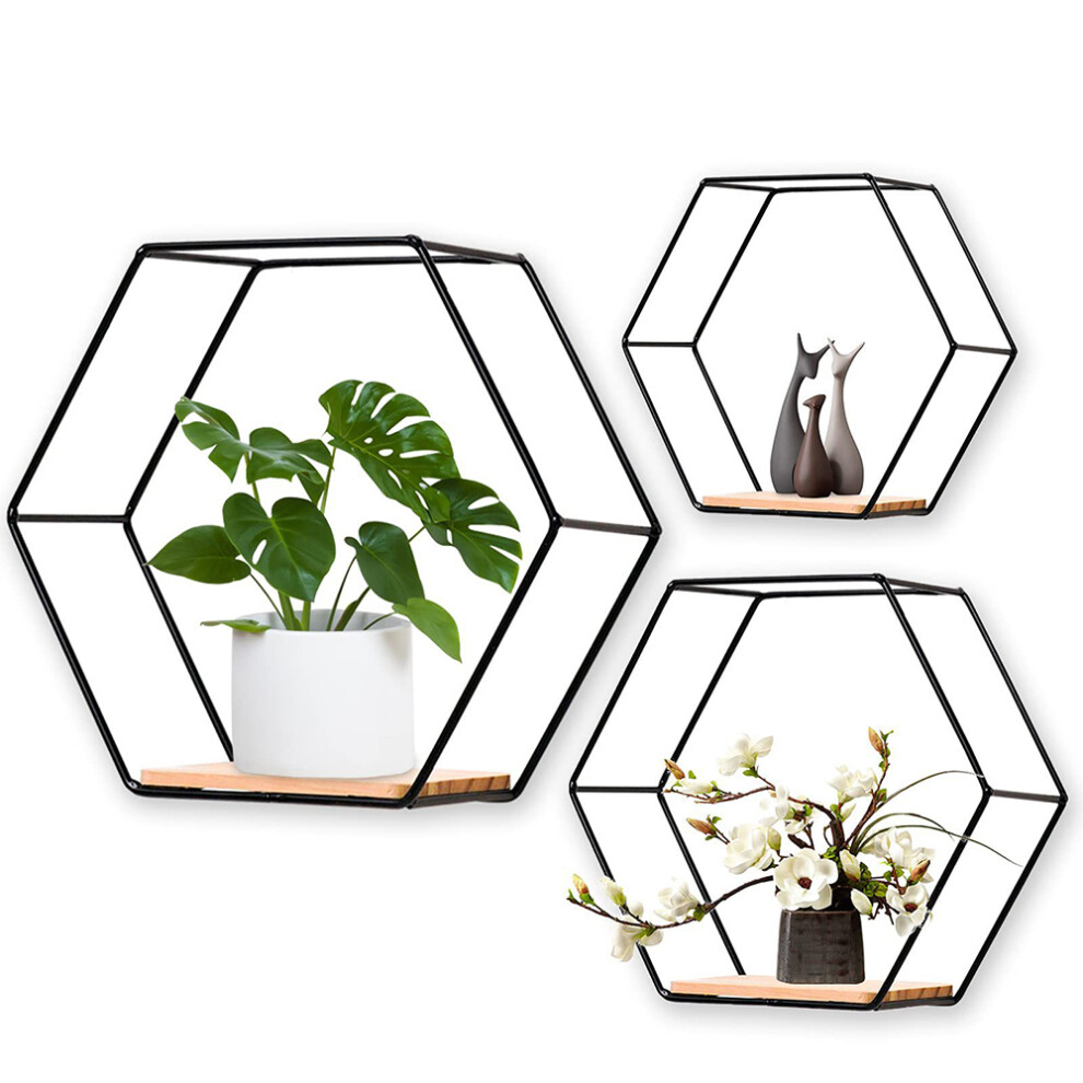 Hexagon Floating Shelves, Perfect For Rustic Wood Wall Mounted Organizer, Simple And Stylish Design With Strong Load-Bearing Capacity, Honeycomb 9128293103343