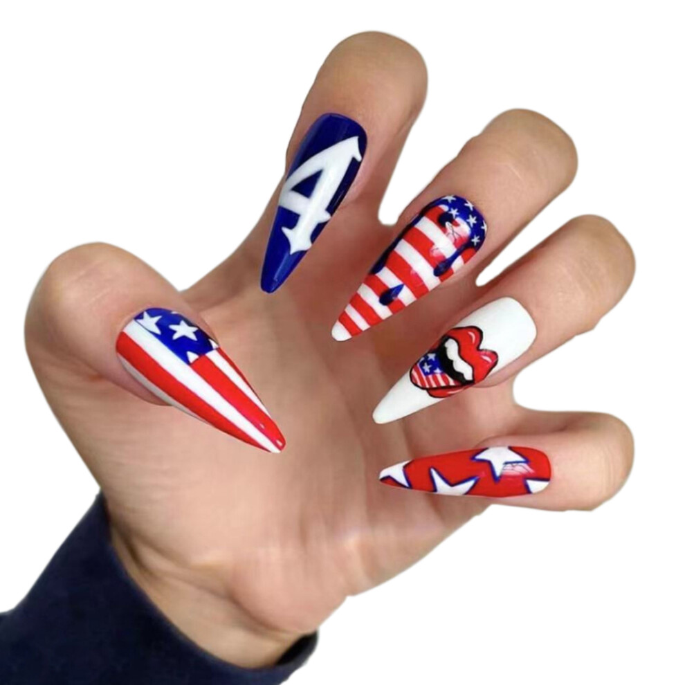 Wide Applications, Nail Salon Effect, Short Press On Nails With Glitter Stars Designs, Reusable Artificial Nails, Medium-Length Press-On Nail Patch