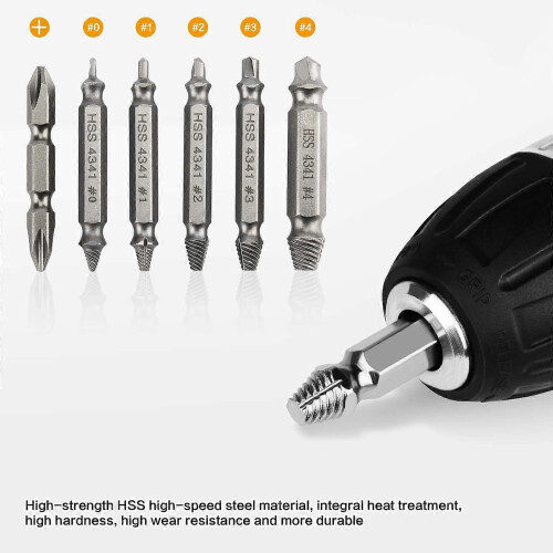 (As show, One size) Set of 6 damaged screw extractors 1