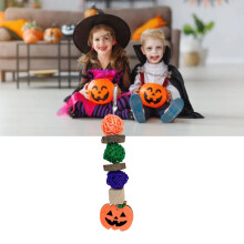 Apple Wood Bird Cage Toy: Parrot Beak Grinder with Halloween Pumpkin