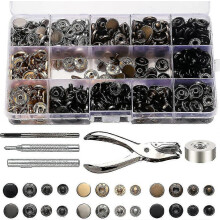 Snap Button Clasps Kit, 120 Set Metal Snaps Button Press Studs with Punch Pliers And 4 Pieces Fixing Tool Kit for Clothing Craft Repairs, 6 Colors Tw
