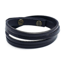 (Black) Retro Simple Two Circle Cattle Leather Bracelet Ornament Fashion Wild Punk Rock Leather Bracelet Tw