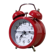 Silent Analog Quartz Nightlight Clock, Battery Operated Cute Twin Bell Alarm Clock for Heavy Sleepers, Decorations for Bedroom, Living Room (White)