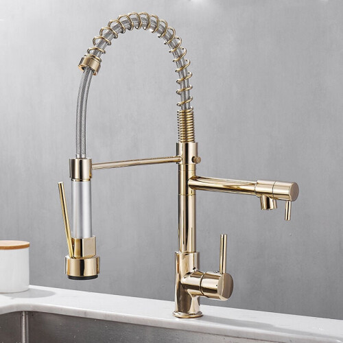Gold Kitchen Faucet with Solid Brass Main Body, Dual Functionality, Practical Design for Modern Cooking Spaces