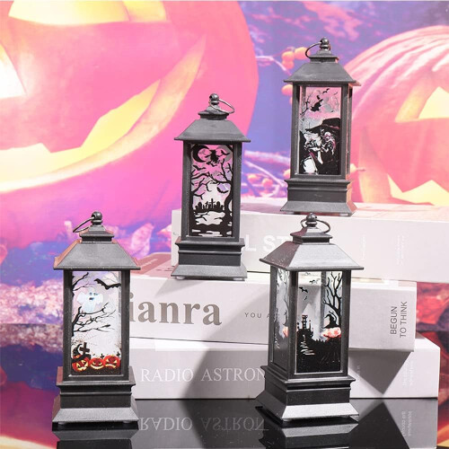 Λαμπερό φανάρι για το Halloween, φώτα LED που λειτουργούν με μπαταρία με σκαλιστές 1
