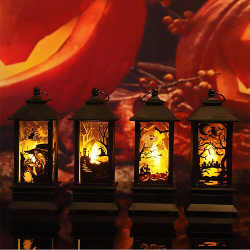 Λαμπερό φανάρι για το Halloween, φώτα LED που λειτουργούν με μπαταρία με σκαλιστές 2