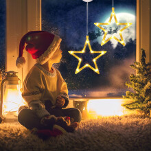 Star Christmas Window Lights, Battery-Operated Indoor Decoration with Adjustable Length for Various Occasions, Timer Function & Memory, Warm Light