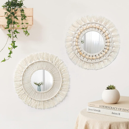 Διακόσμηση τοίχου Boho, εξαιρετικά σχεδιασμένος καθρέφτης μακραμέ, εξαιρετικής