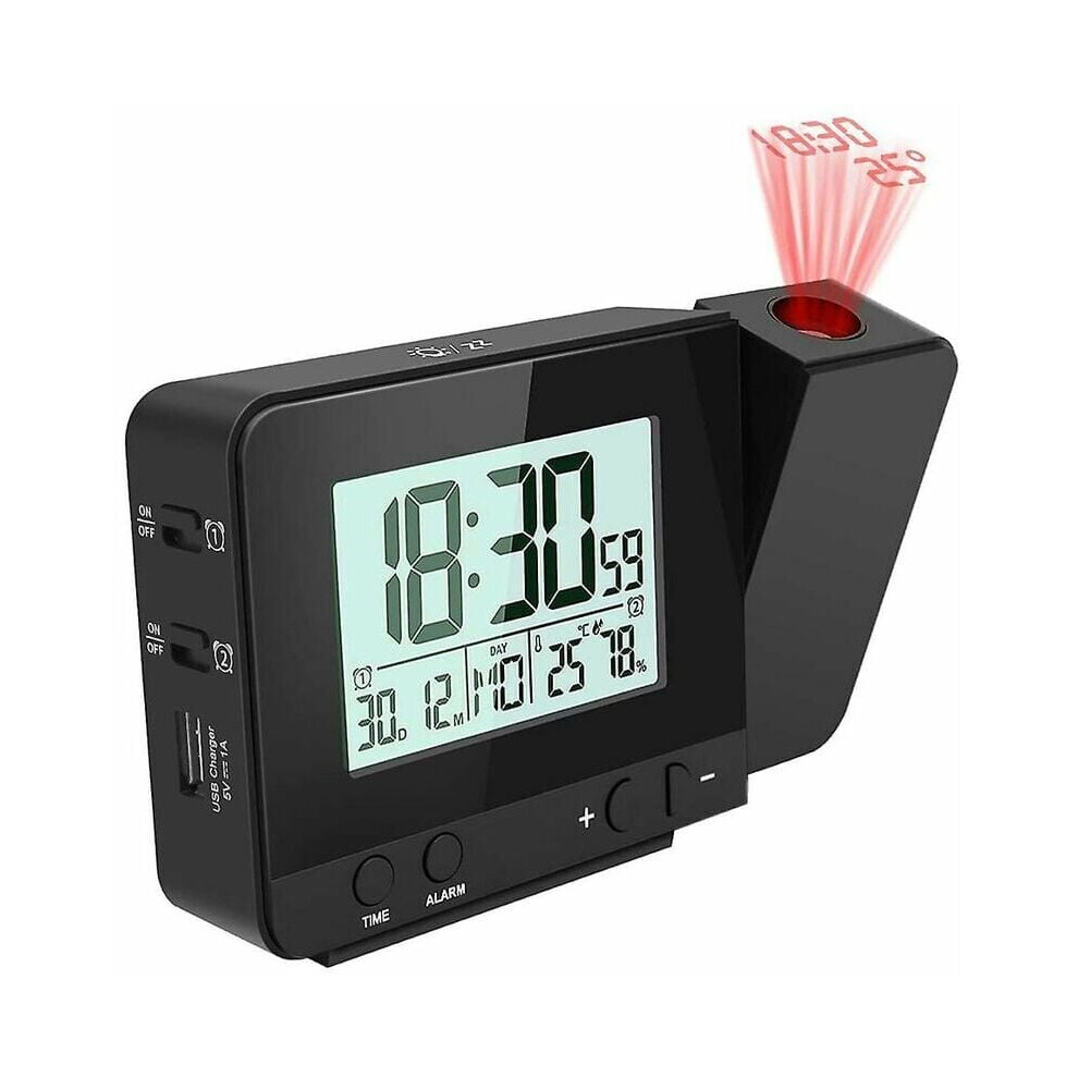 Projection Alarm Clock, Indoor Outdoor Temperature Monitor, Rotatable Projector, 12/24H Time Format, Progressive Volume, Dual Alarms, Humidity 9004841660974