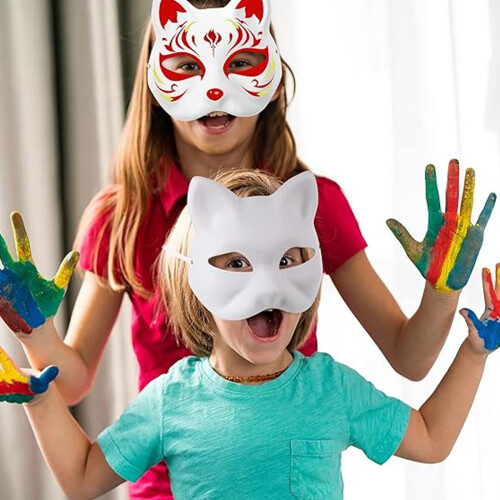 Μάσκα Cosplay Fox για εκδηλώσεις φεστιβάλ, άβαφη μάσκα για Cosplay, χειροποίητη μάσκα DIY, 1