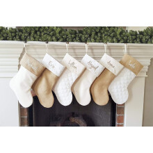 Meias de Natal reutilizáveis, meias festivas com algodão acolchoado e textura semelhante à juta, meias para pendurar na lareira para um Natal