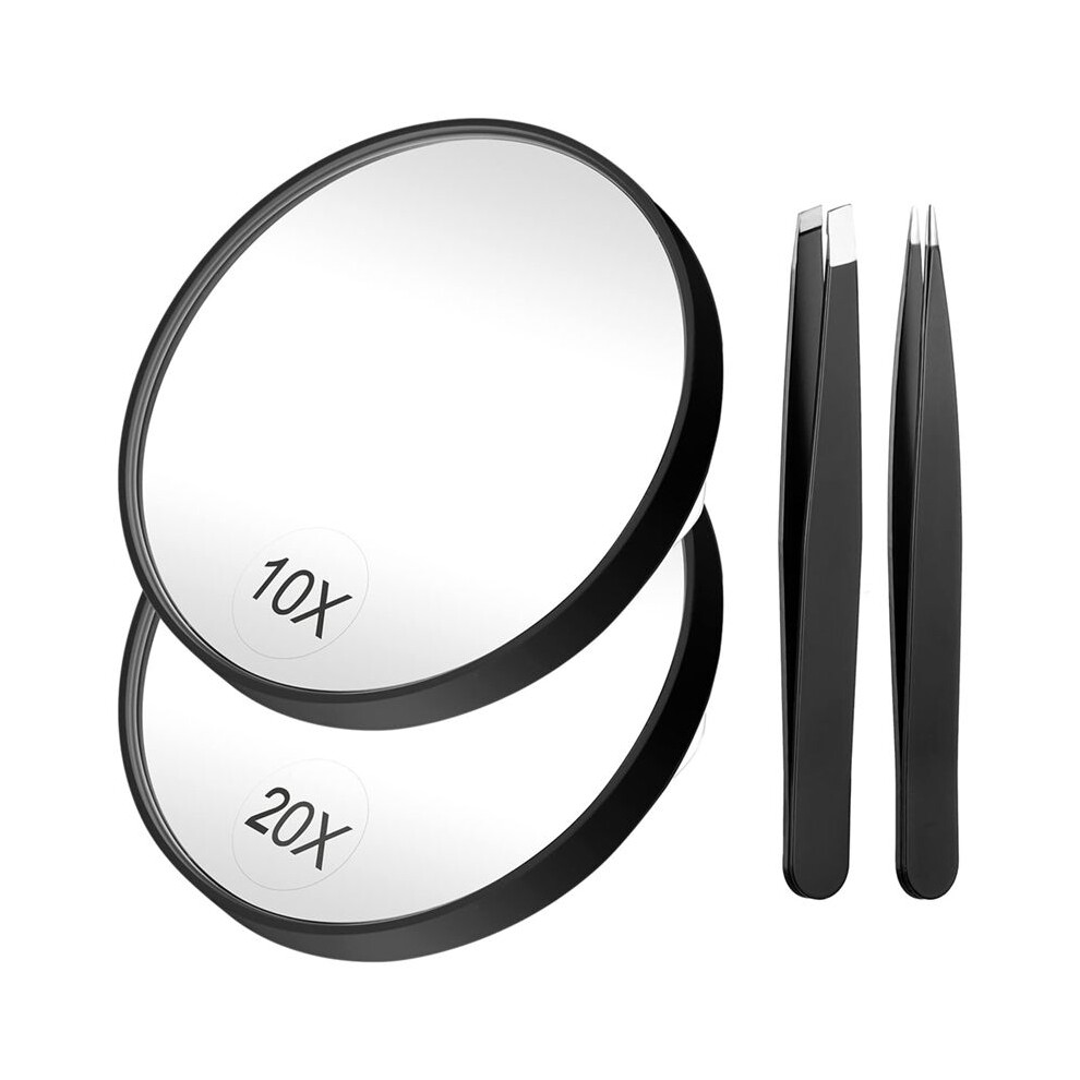 Magnifying Mirror 20X Mirror+10X Magnifier Mirrors with 2 Suction Cups Small Travel Magnifying Mirror and Tweezers Kit