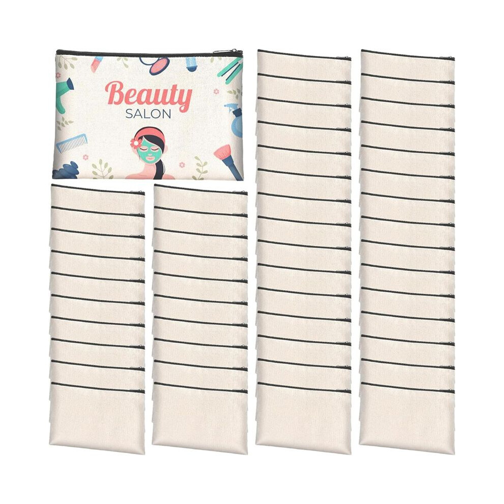 50Pcs Sublimation Blank Canvas Makeup Bags, Bulk Blank DIY Heat Transfer Cosmetic Makeup Bags for Bridesmaid Makeup Bag