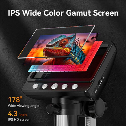 Microscópio Digital, Microscópio USB LCD de 4,3 Polegadas, Lupa 1080P com 8 Luzes LED Ajustáveis, Visualização para PC, para Adultos e Crianças 2