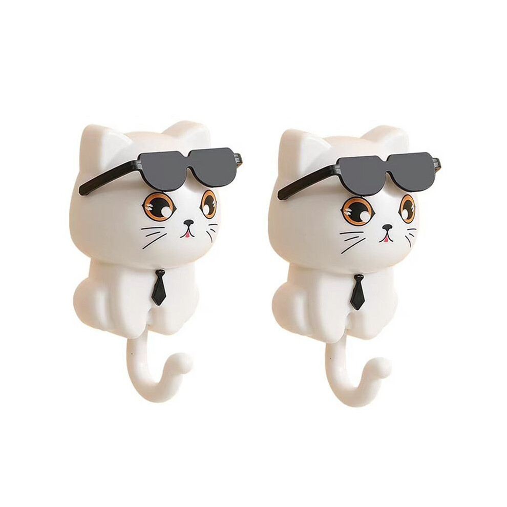 Cute Cat Key Hook, Cat Keychain, Kitten Coat Hook, Cute Sunglasses Cat Sticky Coat Hook, Coat Wall Hook White 6132063967106