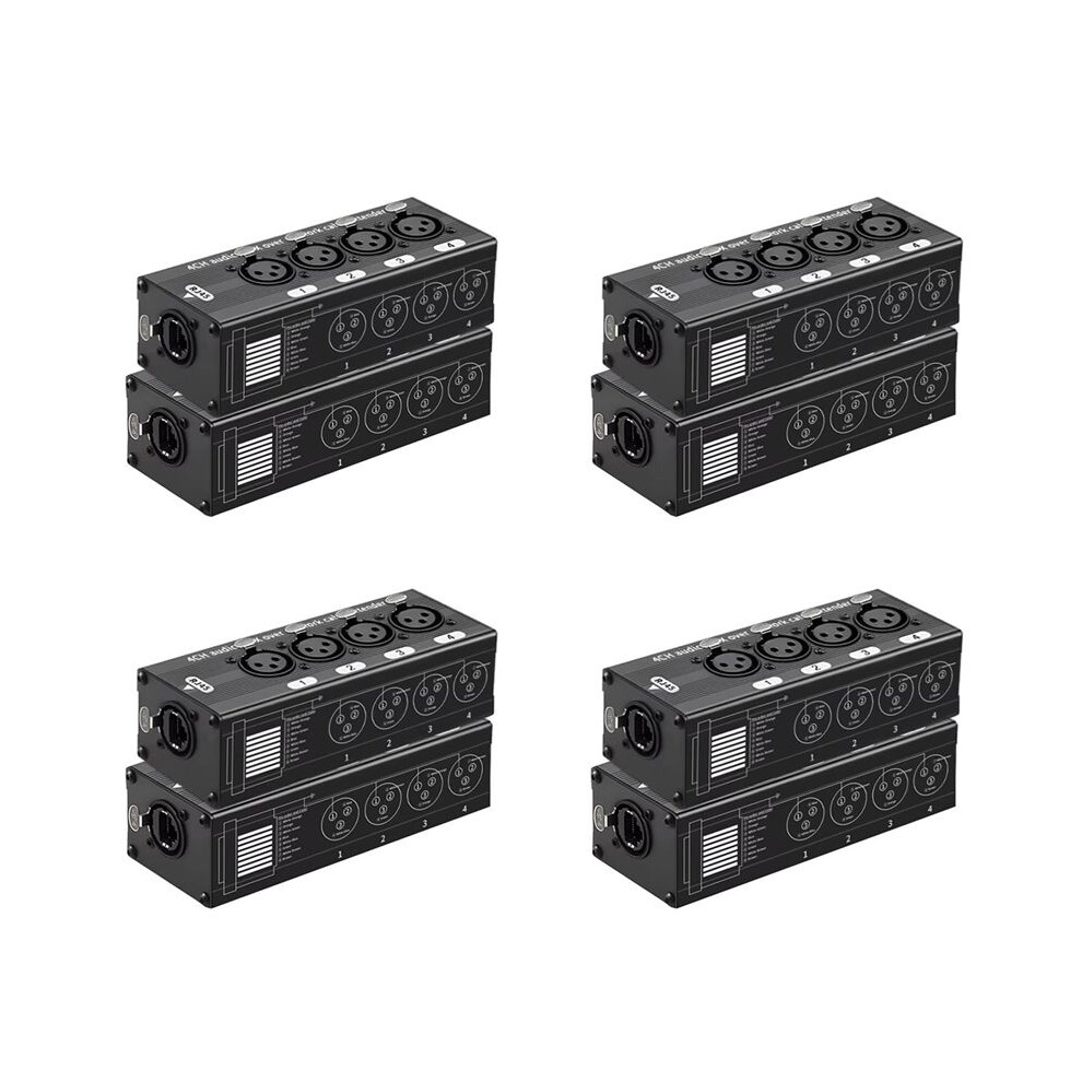 4 Pair 4 Channel Xlr/Dmx Audio Rj45 Cat5/Cat6 Ethernet Extender Xlr Extender Transceiver For Live Stage Black 6031478360178