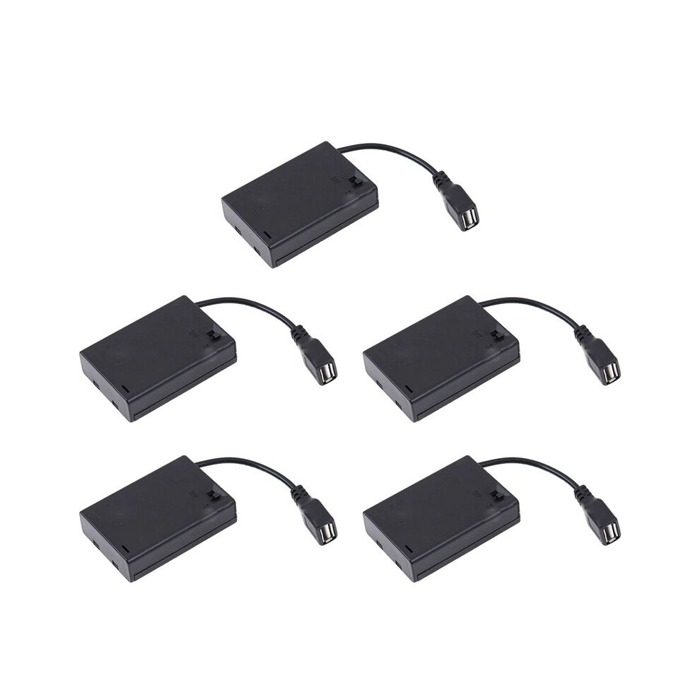 5Pcs 3Xaa Battery Case With Cover And Connected To Usb Female Connector Usb Female Socket Battery Holder Light/Black 4712280666116