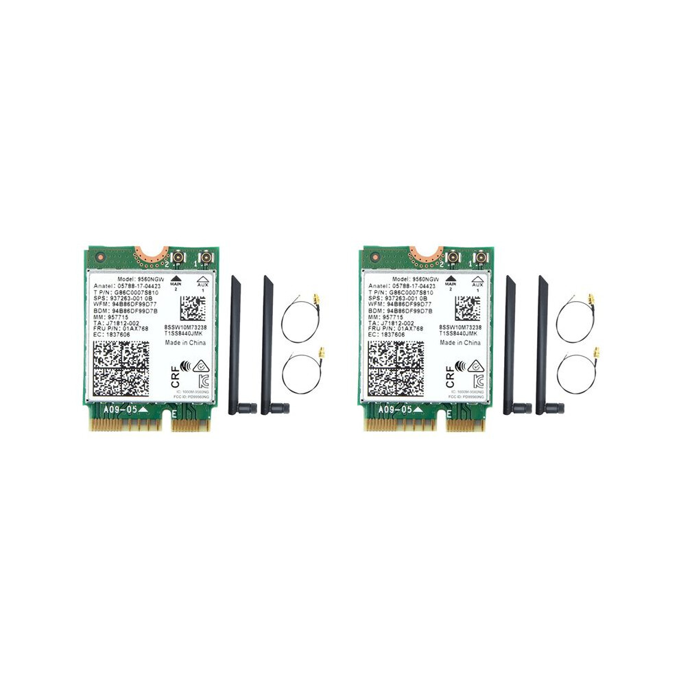2X 9560Ngw Wifi Card+2Xantenna 1730Mbps Wireless Ac 9560 2.4G+5G Bt 5.0 802.11Ac M.2 Cnvi 9560Ngw Wireless Adapter 4712661986246