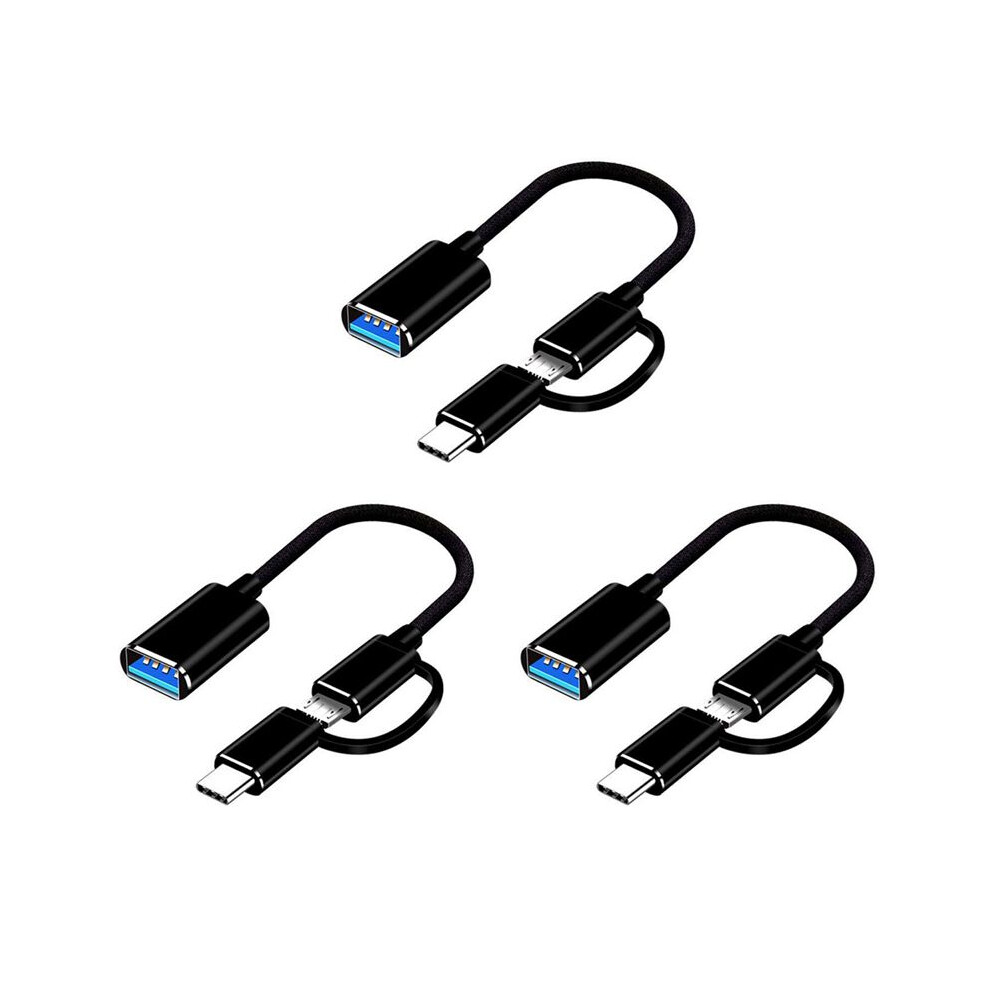 3X 2 In 1 Usb 3.0 Otg Adapter Cable Type-C Micro-Usb To Usb 3.0 Interface Converter Black 6033071329613