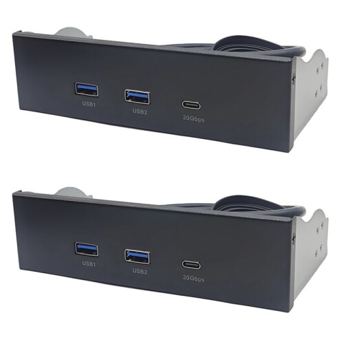 2X Painel Frontal USB para PC 2 Portas USB 3.2 GEN1 5 Gbps + 1 Porta TIPO C 10 Gbps/20 Gbps Hub para Desktop 5,25 Polegadas Compartimento para Unidade