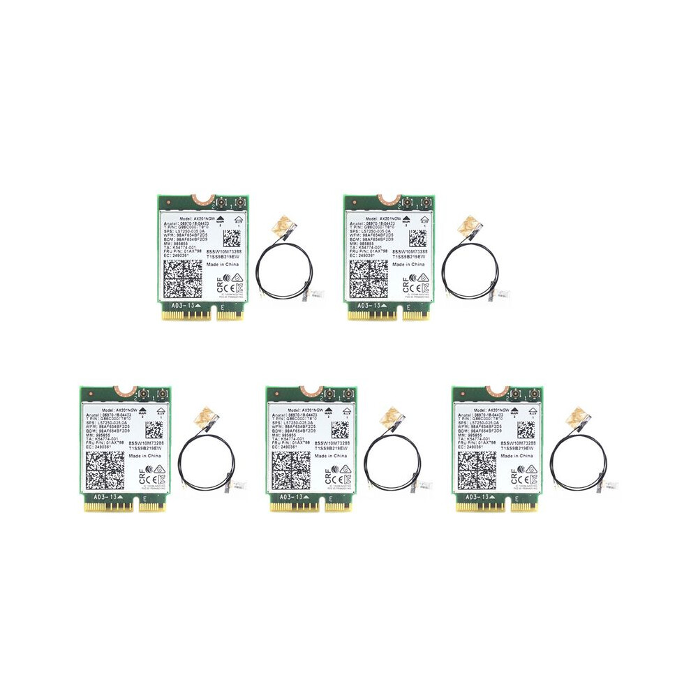 5X Ax201 Ax201ngw Wifi Card With 2Xantenna M.2 Cnvio2 2.4 Ghz/5Ghz Wifi 6 3000Mbps 5.1 Wifi Adapter For Win10 4712919698938