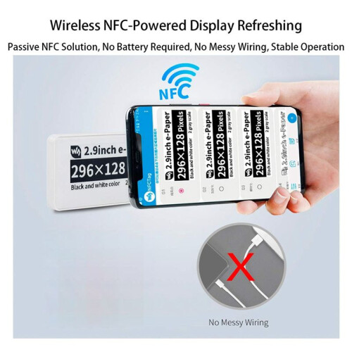 2X Waveshare Module D'Écran D'Affichage E-Ink EPaper Eink E Papier Sans Fil Alimenté par NFC de 2,9 Pouces pour Application Android Mobile, Pas de 1