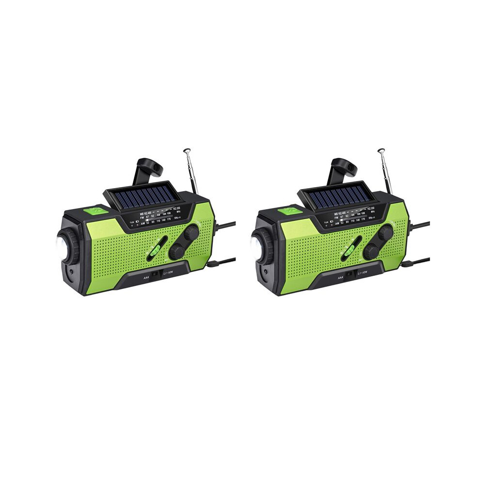 2X Emergency Weather Radio Hand Crank Portable Solar Charging With Am/Fm/Noaa Led Flashlight Sos Alert 2000Mah 4713754065497