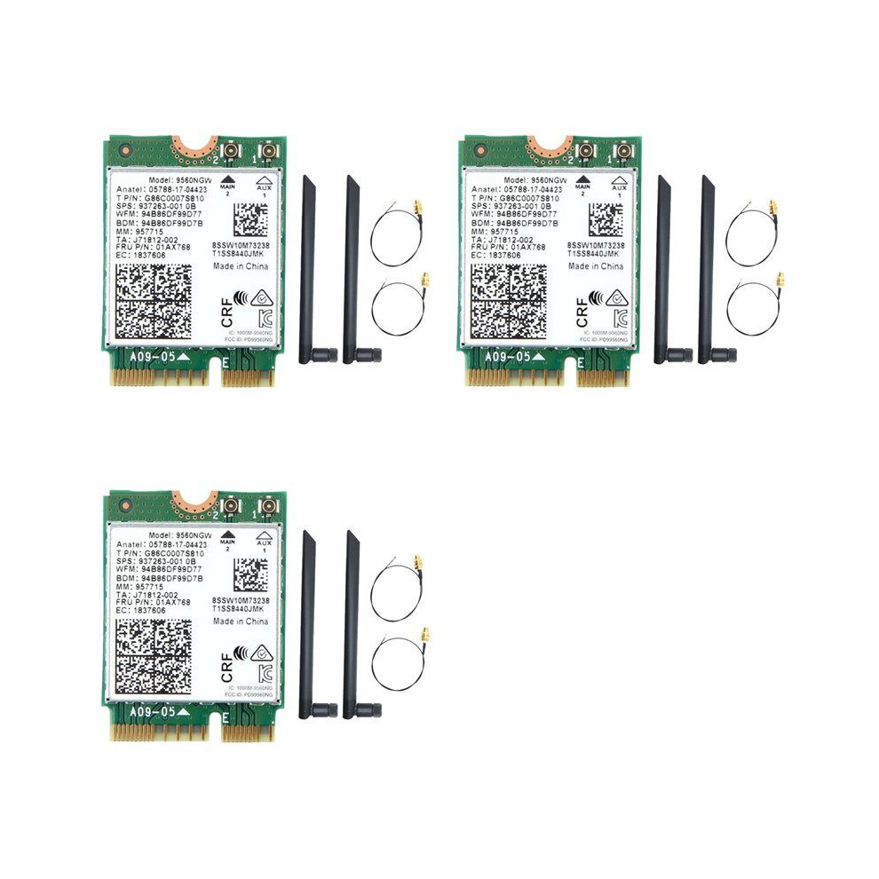 3X 9560Ngw Wifi Card+2Xantenna 1730Mbps Wireless Ac 9560 2.4G+5G Bt 5.0 802.11Ac M.2 Cnvi 9560Ngw Wireless Adapter 4712836486854