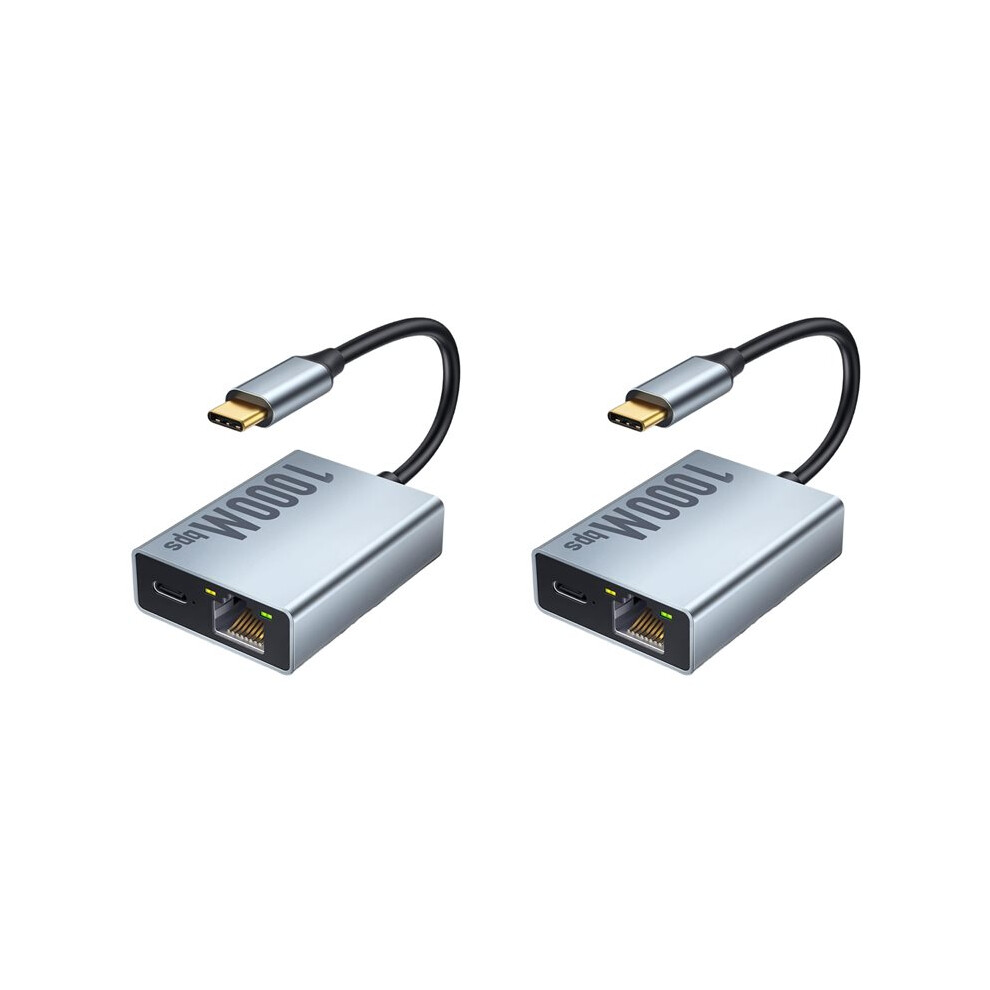 2X Usb-C Ethernet Adapter 2-In-1 1000Mbps Rj45 Network Converter For Chromecast With Tv Plug And Grey 6134214620823