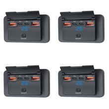 4X 4- 12V 108W Dual PD+Dual QC3.0 USB Charger W/ Digital Voltmeter Socket Power Outlet Panel Adapter