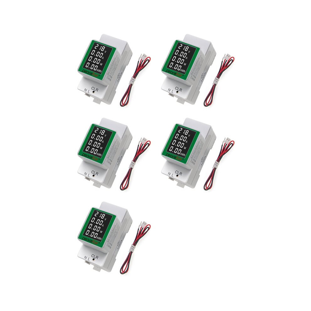 5X Peacefair Pzem-008 Din Rail Electricity Digital Power Meter Watt Kwh Wattmeter Monitor Ammeter Voltmeter White 4712170711865