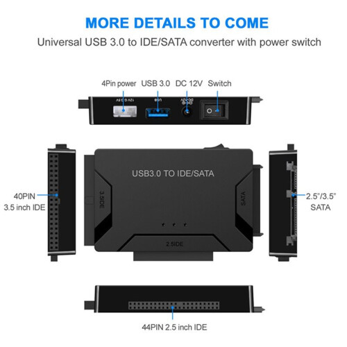 3X Adaptador  para USB IDE USB 3.0 2.0 Cabo Sata3 para HDD SSD de 2,5 3,5 Polegadas Conversor IDE  Adaptador, Plugue UE 2