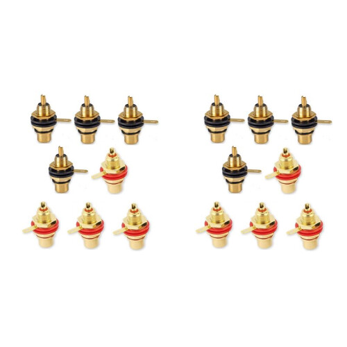 8Pair/16Pcs Gold Plated RCA Jack Connector Panel Mount Chassis Audio Socket Plug Bulkhead with NUT Solder CUP