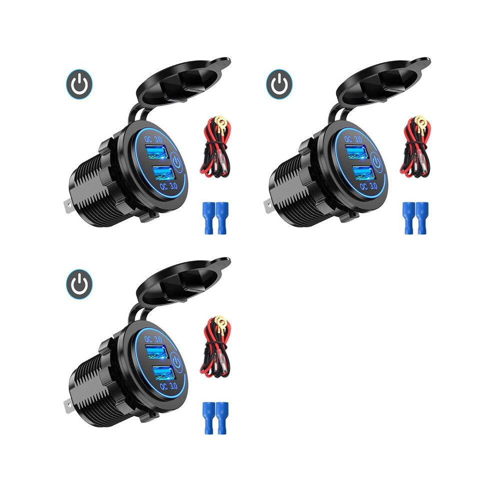 3X Qc3.0 Quick Charge Socket Car Charger Dual Usb 12V-24V-Cigarette-Er With Swith Touch Light 6132964772908