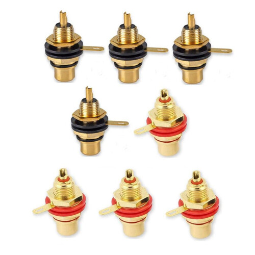 8Pair/16Pcs Gold Plated RCA Jack Connector Panel Mount Chassis Audio Socket Plug Bulkhead with NUT Solder CUP 1