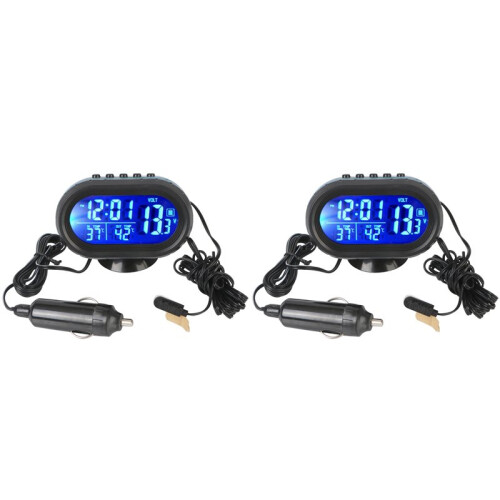 2X Interior Accessories 3 in 1 Car Voltmeter Thermometer Backlight LCD Digital Noctilucous Clock 12V/24V Car Electronic