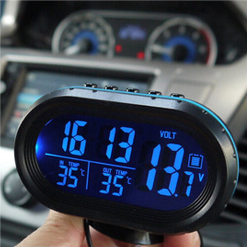 2X Interior Accessories 3 in 1 Car Voltmeter Thermometer Backlight LCD Digital Noctilucous Clock 12V/24V Car Electronic 2