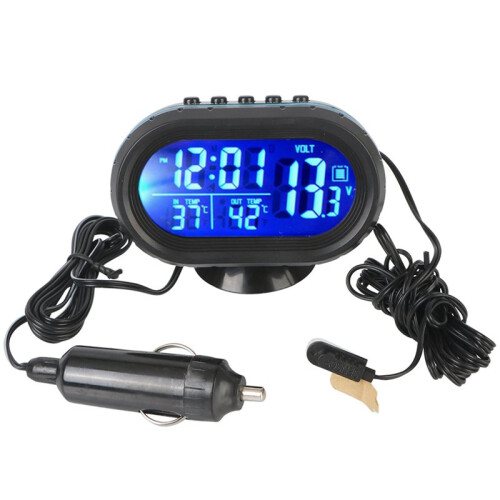 2X Interior Accessories 3 in 1 Car Voltmeter Thermometer Backlight LCD Digital Noctilucous Clock 12V/24V Car Electronic 1