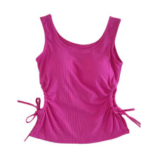 Canotta senza maniche da donna, modello racerback, vestibilità slim, casual, semplice, in tessuto a coste morbide, top corto elasticizzato a coste,