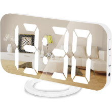 Mirror Surface Clock, Modern Design for Stylish Décor, USB Charging Ports for Convenience