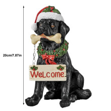 Festive Dog Ornament, Black Labrador Christmas Tree Decoration with Santa Hat and Red Winter Scarf, Hand Painted Premium Resin Collectible Decor for