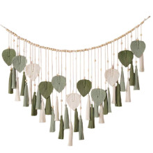 Taipéis Uaine Lámhdhéanta, Crochta Balla Duilleog Macrame le Dearadh Boho agus Coirníní Adhmaid, Ealaín Balla Fite do Sheomra Leapa agus Seomra
