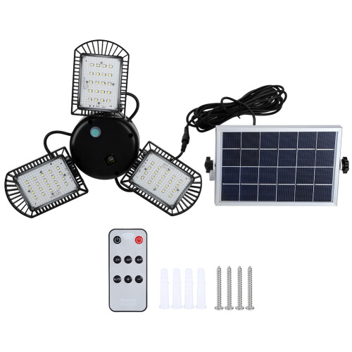 Remote-Controlled Solar Light with Motion Sensor, 144LED Super Bright Pendant Light IP65 Waterproof Adjustable Lighting Modes Efficient Solar Panel Lo