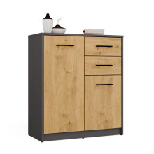Komoda SIMPLO 2D2S Szafka 2 Szuflady 2 Drzwi Do Salonu ANTRACYT / DĄB ARTISAN
