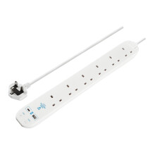 Masterplug 6 Socket 2m Surge Lead with USB A+C Pro