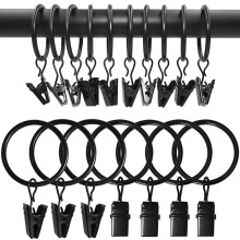 Vintage Black Curtain Rings, 100 Pack Decorative Rustproof Drapery Ring with Clips for Easy Attachments, Smooth Glide Across Rods up to 1.2 Inch, Heav