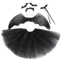 Fluffy Design Tutu Nederdel til Piger, Halloween Flagermus Kostume Sæt med Hovedbeklædning Tryllestav Vinger Ballet Mesh Nederdel, Festartikler