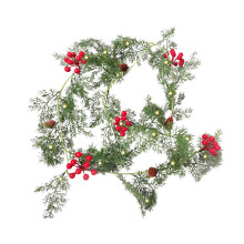 Ghirlandă de Crăciun pentru decor interior și exterior, aspect realist, ghirlandă de cedru și pin preiluminată, alimentată cu baterii, cu 20